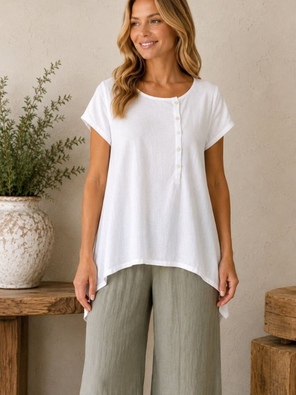 Cut Loose Women S White Linen Cotton Artsy Top White USA Natural Boho Minimalist